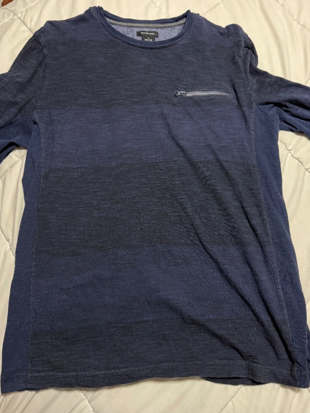 Calvin Klein Medium Long Sleeve Blue Color Block Cotton Mens Zip Pocket